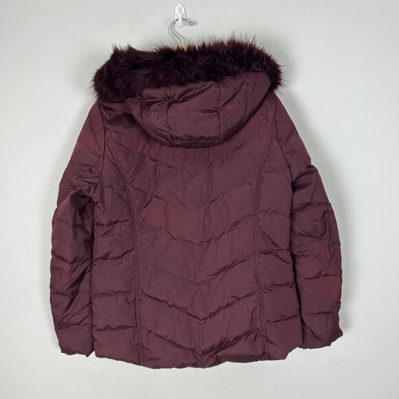 Lands’ End Puffer Down Jacket with Removable Fur Hood Deep Red Size Small Womens - Picture 3 of 6
